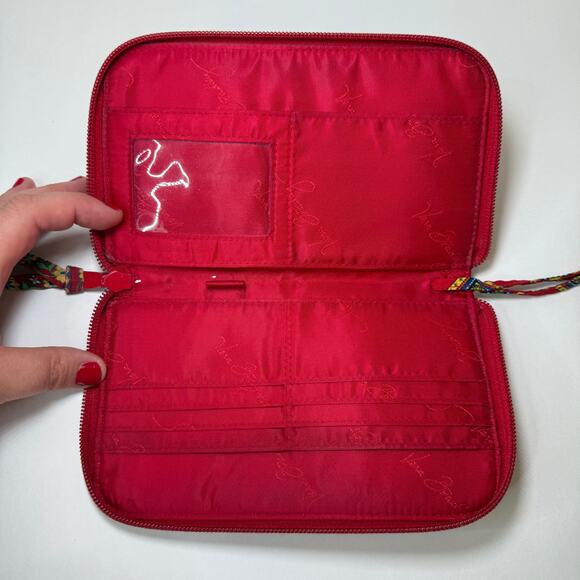Vera Bradley Villa Red Diamond Print Zip Around Wristlet Wallet - Picture 2 of 4